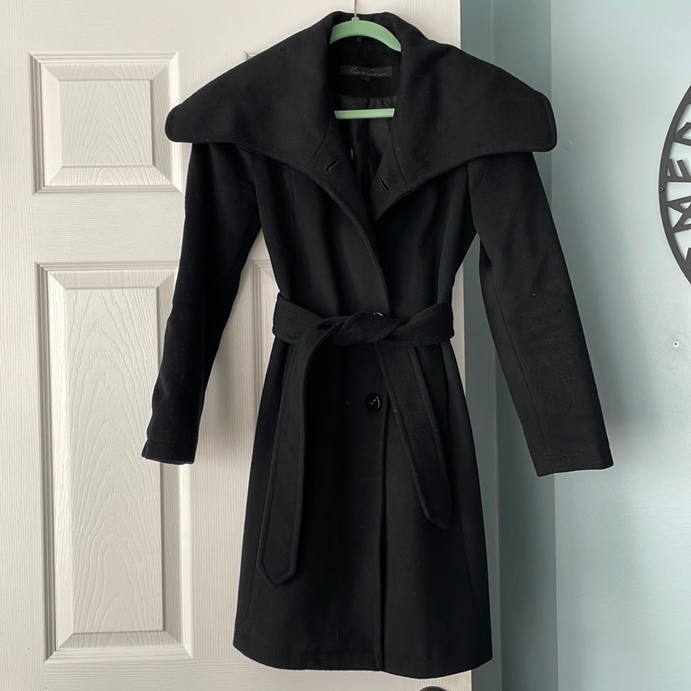 Kenneth Cole Black Oversized Collar Wool Cashmere Coat 0